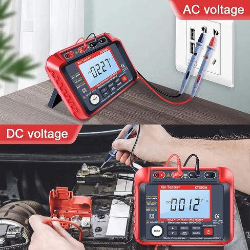 Xin Tester 1000V AC DC Insulation Resistance Tester, 2000 Counts 50V/100V/250V/500V Megohmmeter 10GΩ High Voltage Auto Ranging Auto Earth Grounding Resistance Meter with LCD Display, XT501A in Kuwait