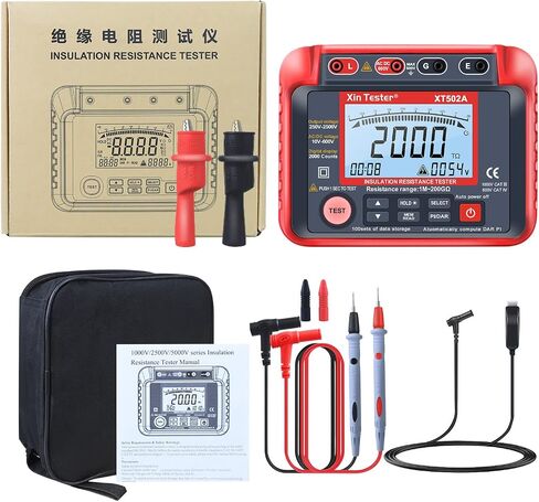 Xin Tester 1000V AC DC Insulation Resistance Tester, 2000 Counts 50V/100V/250V/500V Megohmmeter 10GΩ High Voltage Auto Ranging Auto Earth Grounding Resistance Meter with LCD Display, XT501A in Kuwait