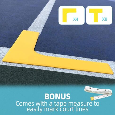 12Pcs Pickleball Court Markers Kit Anti-Wind, Official Size Pickleball Court Lines Marking Set with Tape Measure, Temporary Pickleball Lines Throw Down Markers for Outdoor Indoor Tennis - Yellow in Saudi Arabia