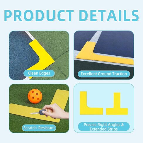 12Pcs Pickleball Court Markers Kit Anti-Wind, Official Size Pickleball Court Lines Marking Set with Tape Measure, Temporary Pickleball Lines Throw Down Markers for Outdoor Indoor Tennis - Yellow in Saudi Arabia