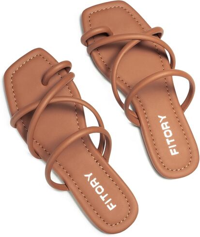 FITORY Women's Slide Sandals Flat Toe Ring Thongs with Cross Strap for Summer Size in Kuwait