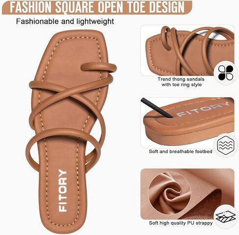 FITORY Women's Slide Sandals Flat Toe Ring Thongs with Cross Strap for Summer Size in Kuwait