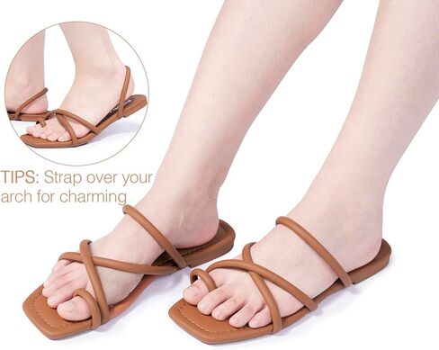 FITORY Women's Slide Sandals Flat Toe Ring Thongs with Cross Strap for Summer Size in Kuwait
