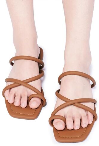 FITORY Women's Slide Sandals Flat Toe Ring Thongs with Cross Strap for Summer Size in Kuwait