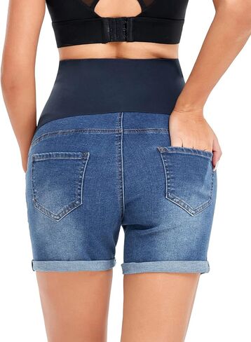 HOFISH Womens Maternity Jeans Shorts Over The Belly Stretchy Comfy Denim Pants Casual Workout Pregnancy Shorts in Saudi Arabia