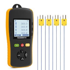 4-Channel Thermocouple Data Logger for K/T/J Type Sensors, Handheld USB Temperature Recorder with Calibration, Sound Alarm, Backlit Display, and 49,920 Data Sets Storage