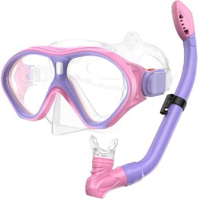 Gintenco Snorkeling Gear for Kids, Dry Top Kids Snorkel Set for Age 6-14, Anti-Fog Tempered Glass Swimming Goggles Anti Leak Diving Mask 180 Degree View for Youth Toddler Girls Boys