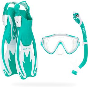 Cressi Kids Snorkeling Set- Short Adjustable Fins, Silicone Mask, and Dry Snorkel- Tinetto Rocks Dry Set- Designed in Italy