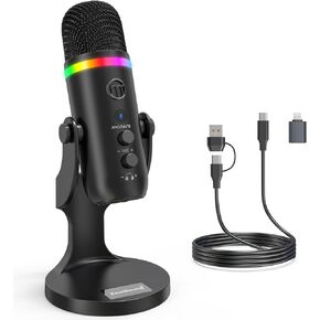 ZealSound USB Microphone,Noise Cancellation Condenser mic with Touch Mute,Gain,Echo,Monitoring,RGB Light for iPhone,iPad,Streaming,Podcast,Twitch,YouTube,Discord,PC,Computer,PS4,PS5,Mac,GamerWave K66