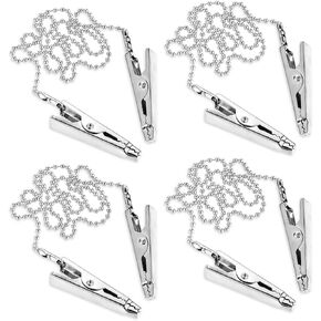 4 Pcs Bib Holder Clip Dental Bib Clips Napkin Clip Chain Lanyard with Ball Chains Metal Napkin Holder Clips Reusable Bib Chain Clips for Adults Elders Clamp Napkin Neck Chain Clips Race Bib Clips