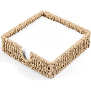 Napkin Holder for Table, Woven Paper Rope Napkin Holders For Paper Napkins, Wicker Napkin Holders for Kitchen Dinner Table Boho Decor and Accessories, Square Napkin Basket and Serving Tray