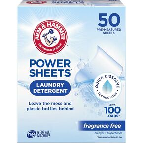 Arm & Hammer Power Sheets Laundry Detergent, Fragrance Free 50ct, 50 loads​