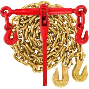 3/8" -1/2" Chain Binder, Grade 70 3/8"×10ft Chains, 1 Binder and 1 Chain, Load Binder for Binder Chain with Grappling Hook, for Industrial, Agricultural, Logging, Towing Applications