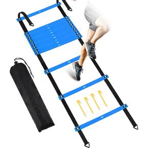 Fixed Rung Agility Ladder - 20ft 12 Rungs No Tangle Speed and Agility Training Equipment for Soccer Footwork Training with Carrying Bag/Ground Stakes for Adults Youth Kids