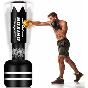 71'' Standing Punching Bag for Adults, Heavy Bag Boxing Bag with Stand Upgrated Raise Base Inflatable Kicking Bag Muay Thai Bag for Training MMA Taekwondo