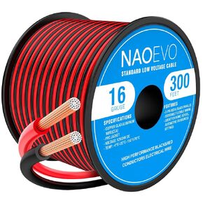 NAOEVO 20 Gauge Wire 100FT, 2 Conductors Electrical Wire Red Black Cable, Flexible/Low Voltage/PVC 20 AWG Copper Clad Aluminum Extension Cord for Speaker Wire, LED Wire, Automotive Wire 12V/24V DC