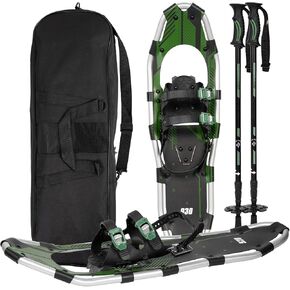 G2 30/36 Inches Light Weight Snowshoes Set with Trekking Poles, Anti-Slip Sole, Fast Ratchet Binding, for Women Men Youth (Blue/Green)