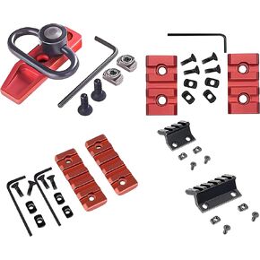 Combo of 4-45 Degree Offset Mount, 5 Slot, 3 Slot Rail with Quick Detach QD S l i n g S w i v e l Mount Kit-Push Button in Durable Material in red