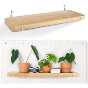 2 Pack Pegboard Shelf, Pegboard Accessories, Solid Wood Pegboard Shelves with Pegboard Hooks, Compatible with IKEA Skadis Pegboard