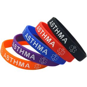 Lyndong 5 Pack Asthma Silicone Medical Alert Emergency Bracelet Wristbands