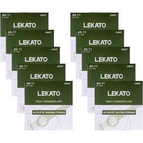 LEKATO Acoustic Guitar Strings Phosphor Bronze Coated Acoustic Guitar Strings with Ball End 10 Set of 6 Hex Steel String(11-52)