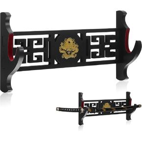 Gerrii Katana 1 Tier Sword Wall Mount Sword Holder Display Hanger Gifts for Christmas Red Velvet Padded Japanese Wakizashi Samurai Sword Display Rack Loong Tanto Hobby Collection for Men
