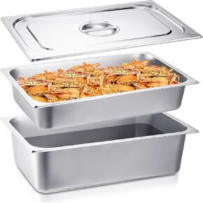 Tioncy 3 Pack Steam Table Pan Full Size with Lid 4'' 6'' Deep Stainless Steel Hotel Pan 20.8'' L x 12.8'' W Metal Food Container Thick Catering Pans Commercial Food Pans for Party Restaurant Kitchen