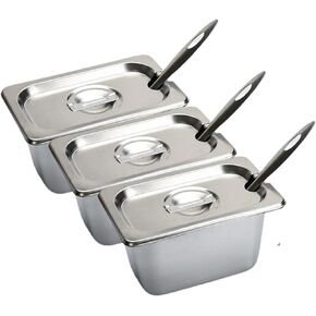 1/9 hotel pan, 3.93 Inch Deep Stainless Steel Hotel Pan Steam Hotel Pans with Lids & Spoons Table Pan for Food Warmer Cooking Heat, Hotel Food Trays for Sauce, Fruits