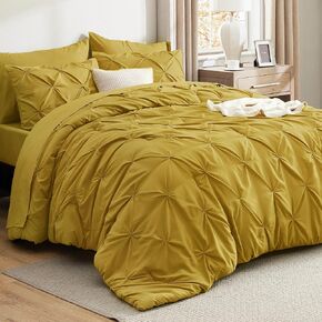 Bedsure Twin Comforter Sets - 5 Pieces Pintuck Bedding Sets Twin Size, Pinch Pleat Grey Bed in a Bag Twin with Comforter, Sheets, Pillowcase & Sham
