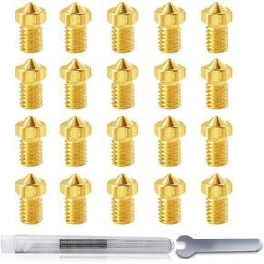 5Aplusreprap 3D Printer 0.4mm V6 Nozzles - 20Pcs High Precision V6 Brass Nozzle for E3d V5, Pursa I3 MK3, Anycubic I3 Mega with Nozzle Cleaning Needles, Non-Clogging, Good Durability, Easy to Install