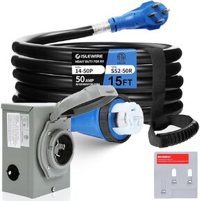 Generator Cord 50 Amp 25FT, Generator Extension Cord with Power Inlet Box and Generator Interlock Kit, NEMA 14-50P to SS2-50R STW 6/3+8/1 AWG 125/250V Twist Lock for Generator to House, ETL Listed