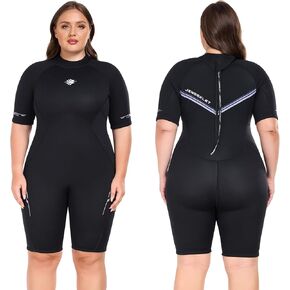 Plus Size Wetsuit for Women and Men, 3mm Back Zip Shorty Wetsuit
