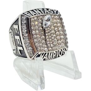 خاتم Legacy Rings 2024 Fantasy Football Championship للفائز بجائزة Fantasy Football League | مع حامل عرض واضح | نغمة فضية | الحجم 8-13