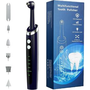 Hangsun Tooth Polisher Electric, Rechargeable Dental Polisher for Teeth Daily Cleaning, Whitening and Polishing, Stain Remover Tool with 5 Brush Heads, 5 Modes, IPX6 Waterproof and LED Light
