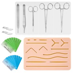 Suture Kit for Medical Student, Complete Suture Practice Kit with Skin Pad, Medical Suture Pad Kit with Training Needle & Sutures for Vet School Students (Includes Tools)