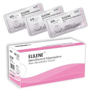 ELILENE Veterinary Polypropylene Non-Absorbable Monofilament Sutures, Reverse Cutting, 3/8 Circle, 24mm, 3/0 30 inch (76 cm), 12 Individual Pack, FS1, Pink, 8684PP
