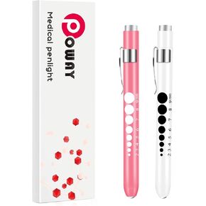 Pen Light with Pupil Gauge Nursing Pen Lights for Nurses 2 Pack Reusable Pupil Penlight Medical for Nursing Students Doctors EMTs White Light LED Penlights for Nurses with 4 Batteries Pink and White