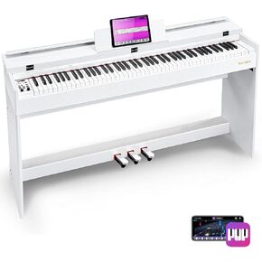 Vangoa Professional Digital Piano 88 Keys Weighted Keyboard Full Size Hammer Action White Home Digital Piano Bundle for Adult Beginner with Wooden Stand, Slide Cover, Three Pedals, Ideal for Gift