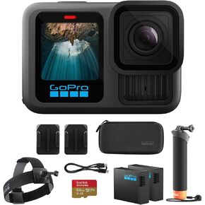 GoPro Hero13 Black 27MP Waterproof Action Camera - Special Accessory Bundle | 5.3K60 Ultra HD Video w/Handler, 2 Enduro 1900mAh Batteries, 64GB Extreme microSDXC Memory Card and Head Strap 2.0