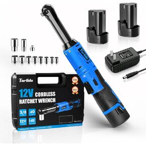 3/8" Electric Ratchet Wrench, 40 Ft-Lbs 400 RPM 12V Cordless Battery Powered Ratchet Wrench Set with LED Light, Including 2 Batteries, 11 Sockets and Fast Charge-Red
