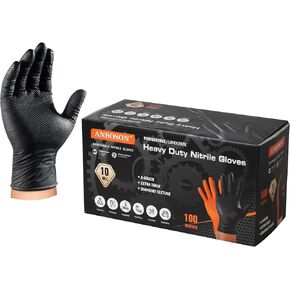 10 Mil Nitrile Disposable Mechanic Safety Work Gloves Latex Free, Heavy Duty, Chemical-Resistant, Diamond Texture