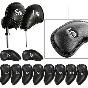 FINGER TEN Golf Iron Head Covers Value 12 Piece Set, Synthetic Leather Deluxe Club Headcover, Universal Fit Main Iron Clubs Gift Set