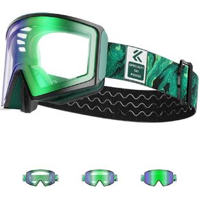 KAPVOE Photochromic ski goggles Magnetic lens, Anti-fog, UV400 protection, Suitable for men, women and teenagers