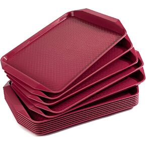 Plastic Fast Food Tray,16.7 by 11.8-Inch,Set of 12 (Wine Red)