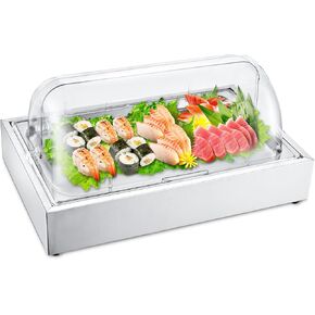 Ice Food Serving Display Tray,Cold Serving Cooler Platter with Clear Roll Top,5QT Cooling Food Dishes Plate,Cooling Food Display Case for Home