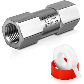Boltigen 1/4inch NPT Female Spring Check Valve, Stainless Steel 304 One Way No Return Check Valve, Air Compressor Backflow Prevention, Inline Poppet Check Valve for Horizontal, Vertical Installation