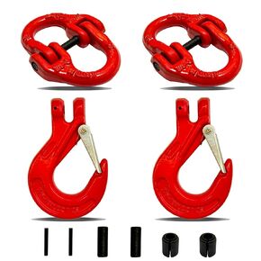 HENBOW 5/16" Chain Connector Link and Clevis Slip Hook,G80 Hammerlock Coupling Link and Tow Trailer Safety Hook,4400Lbs Working Load Limit for Lifting&Towing，Red(2 Hooks and 2 Connector Link)