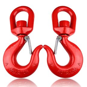 2Pcs 2 Ton Swivel Lifting Hook, Heavy Duty Crane Swivel Hook with Safety Latch, 4400 lbs Rotating Hoist Hooks Swivel Eye Sling Hook, Universal G80 Swivel Chain Hooks for Lifting Chains
