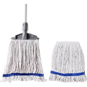 Eyliden String Mops for Floor Cleaning, Heavy Duty Looped-End Commercial Mops with Extra Mop Head Replacement, Universal Industrial Cotton String Mop for All Surfaces, Kitchen Bathroom Home