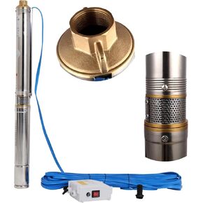 2.5" Deep Well Pump 0.75Hp Submersible Deep Well Pump 220V/60Hz Single Phase Electric Submersible Well Pump 197ft/13.2GPM Water Well Pump 1"bore Impeller Well Pump with Control Box for Industrial